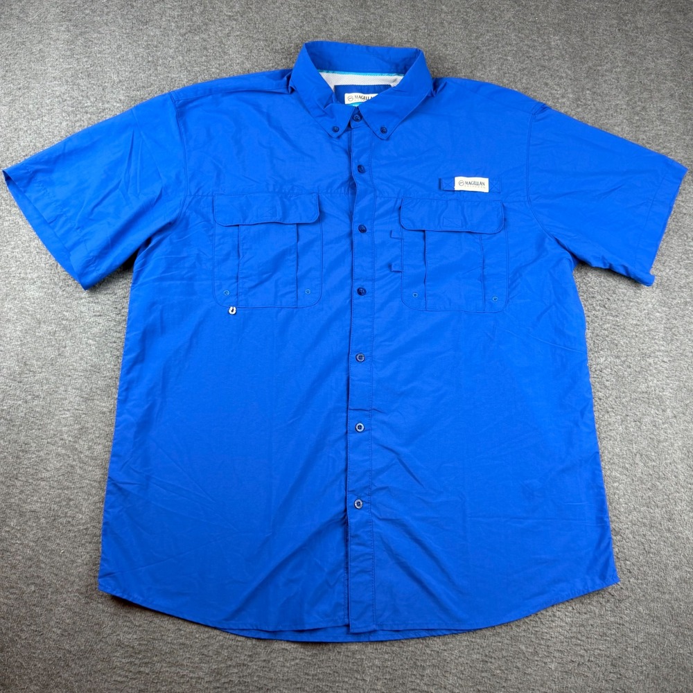 Magellan Fishing Shirt Men's XL Blue Short Sleeve Relaxed Fit Fish Gear Nylon